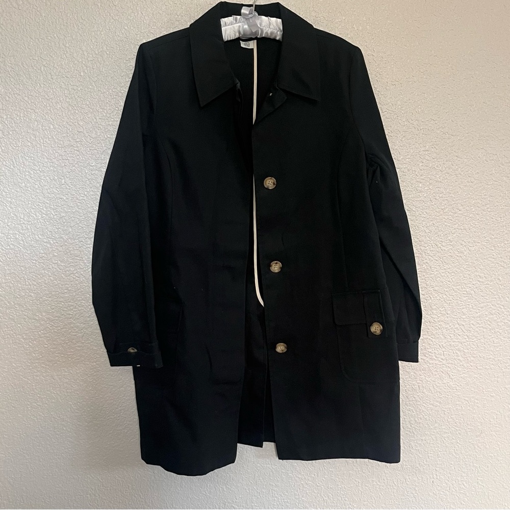 Old Navy 100% cotton with buttons & pockets Black  trench coat Jacket size large